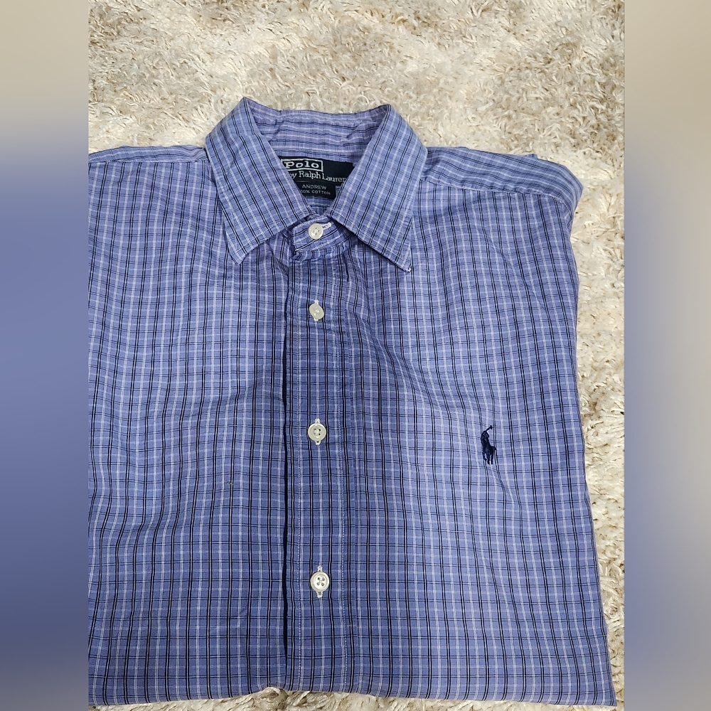 Polo Ralph Lauren Andrew Mens Long Sleeve Blue Plaid Dress Shirt 17 - Picture 1 of 8